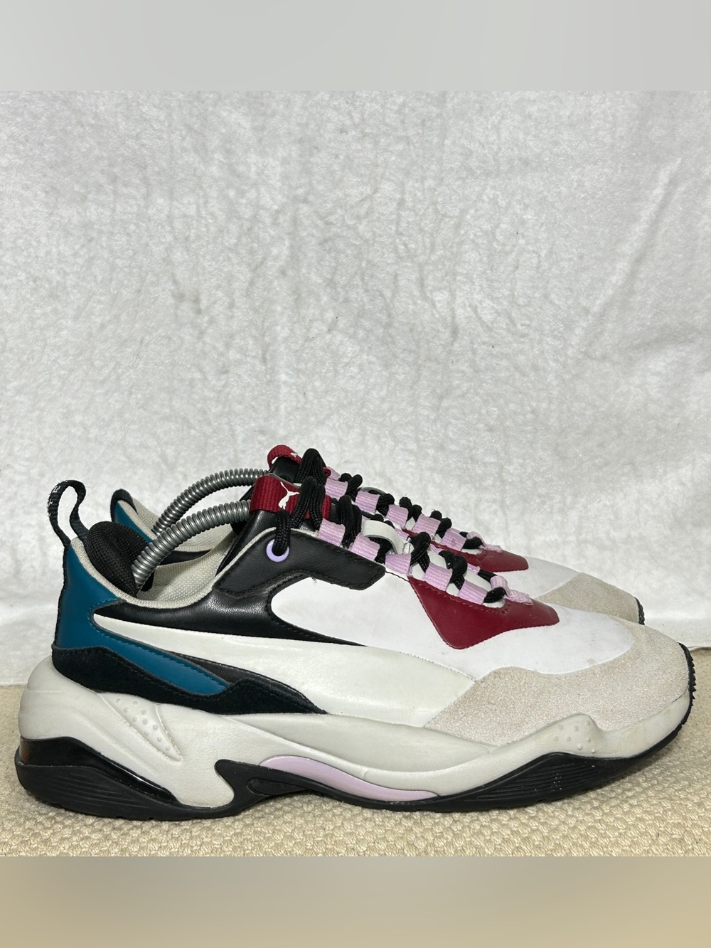 Puma Womens Glacier Grey Thunder Rive Droite Chunky Leather Sneakers Shoes SZ 8